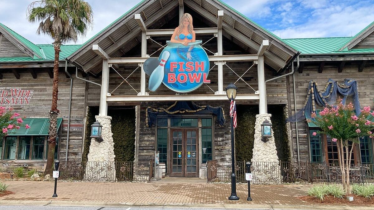 Fish bowl restaurant with a big mermaid statue at The Beach House Condominiums.